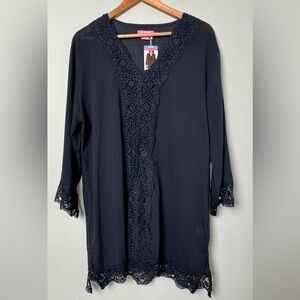 NWT Isaac Mizrahi‎ Daisy Swimsuit 100% Cotton Beach Coverup in Black Size Large